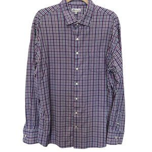 Peter Millar Men’s Shirt XL Blue Pink White Cotton Plaid Button Down Long Sleeve